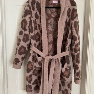 Pink Lily Mauve and Brown Leopard Plush Robe